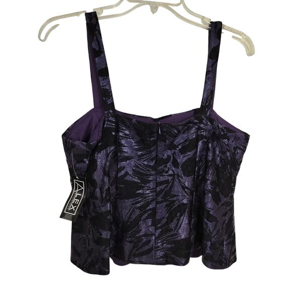 3590)Alex Evenings Petite 2 Pcs Sparkly Lace Tank & Jacket Black & Purple Medium - Picture 7 of 10